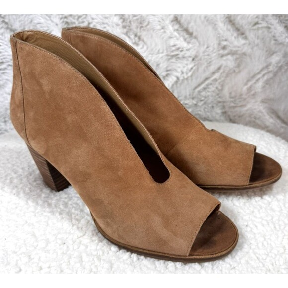 Lucky Brand Pumps Women’s Size 10 Joal Leather Open‎ Toe Brown Block Heel 3” - Picture 1 of 9